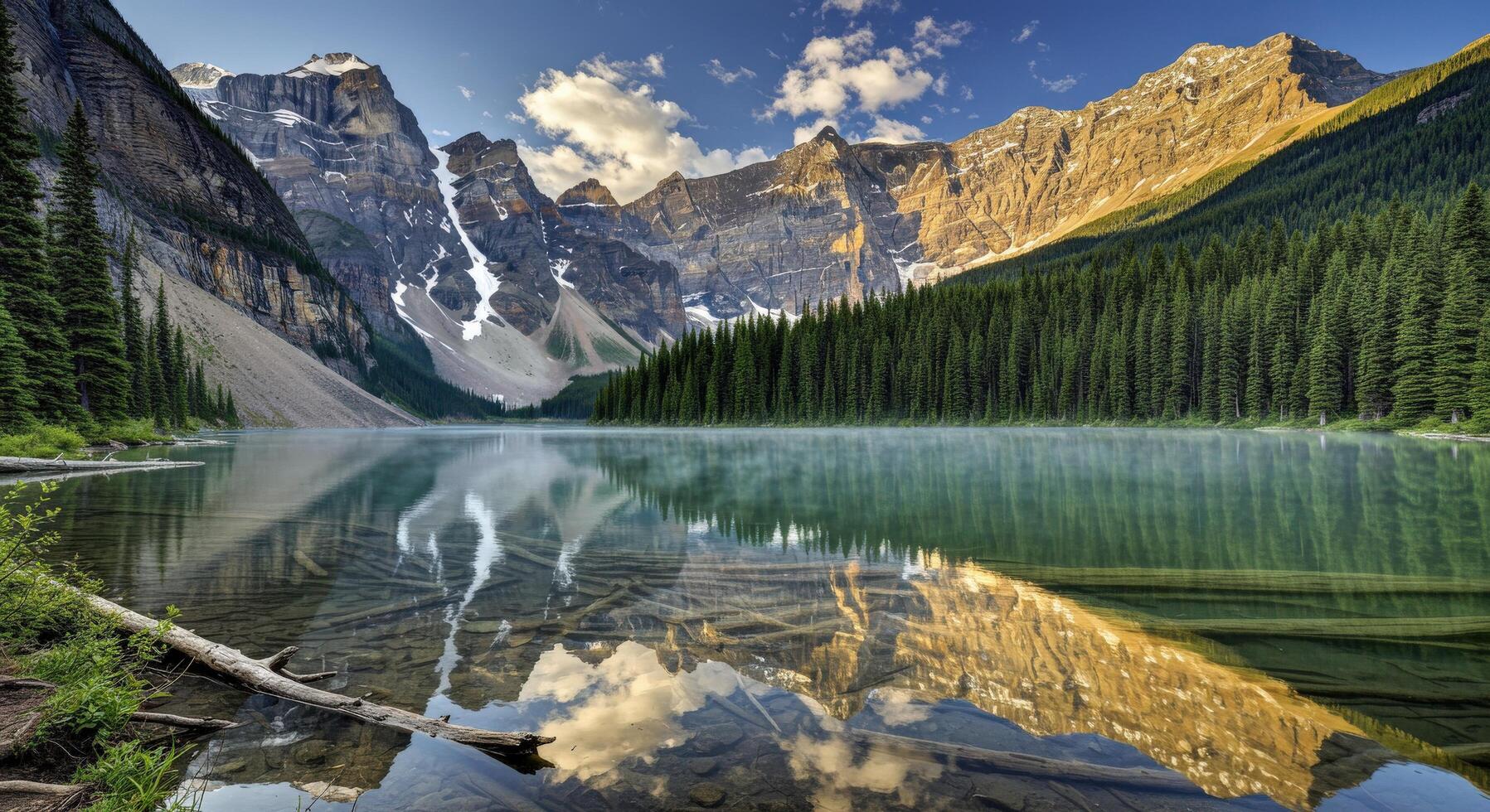 Serene Mountain Landscape with Lake Reflection and Morning Light5 photo