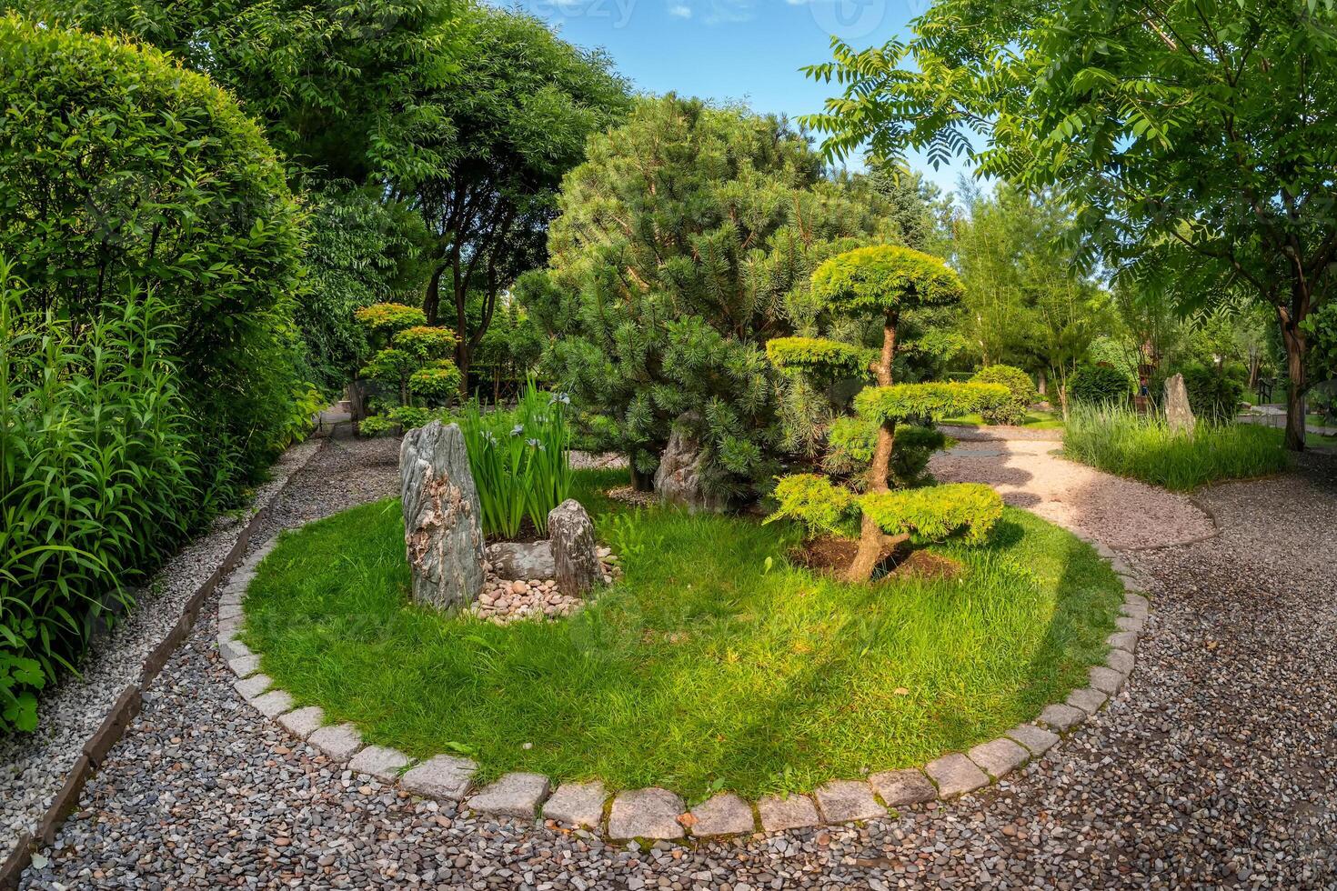 Small Japanese garden park style in spring on deep garden. photo
