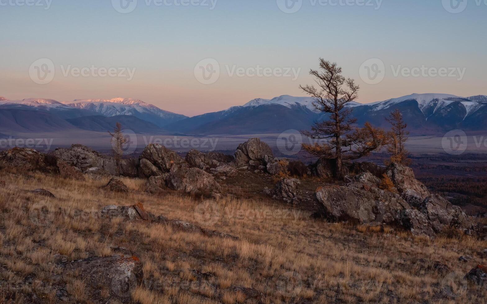Spectacular view of distant giant mountains. photo