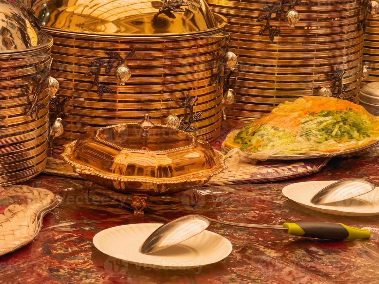 Banquet table setting for for guests in Dubai. photo