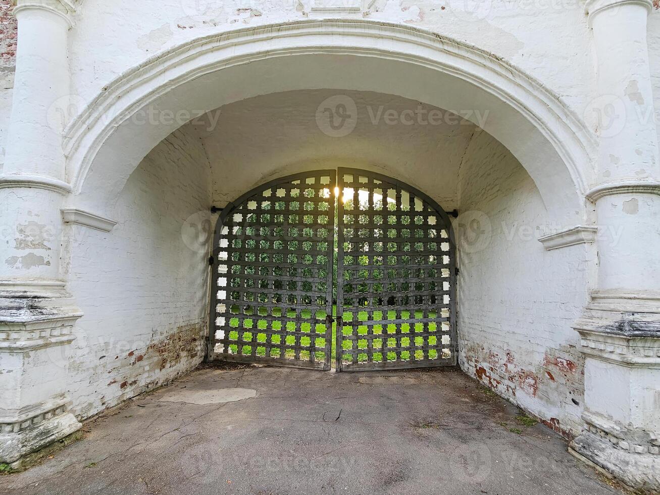 Arch ancient door of Back gate of Izmailovo estate. photo