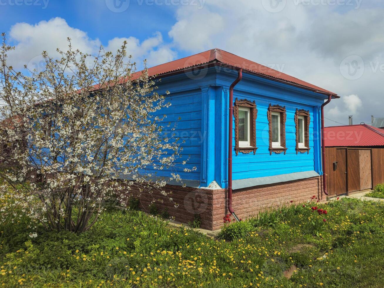Blue painted wooden house. photo