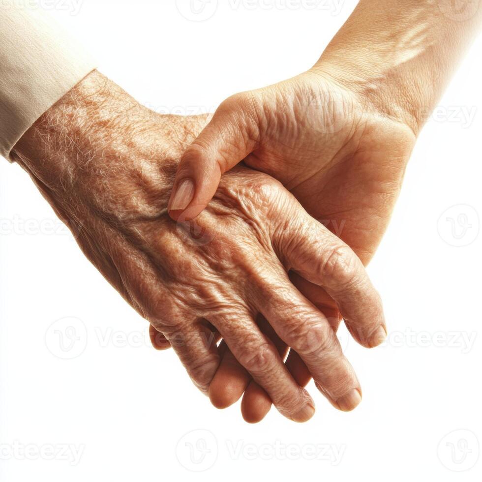 Heartwarming moment of connection between elderly and younger generations highlighting love and companionship photo