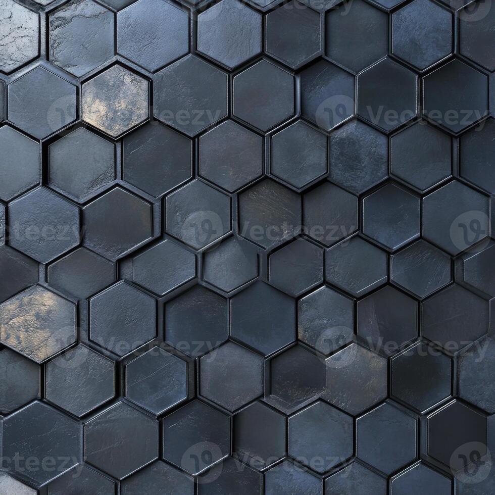 Modern hexagonal black tiles arranged in a geometric pattern for interior design projects in urban spaces photo
