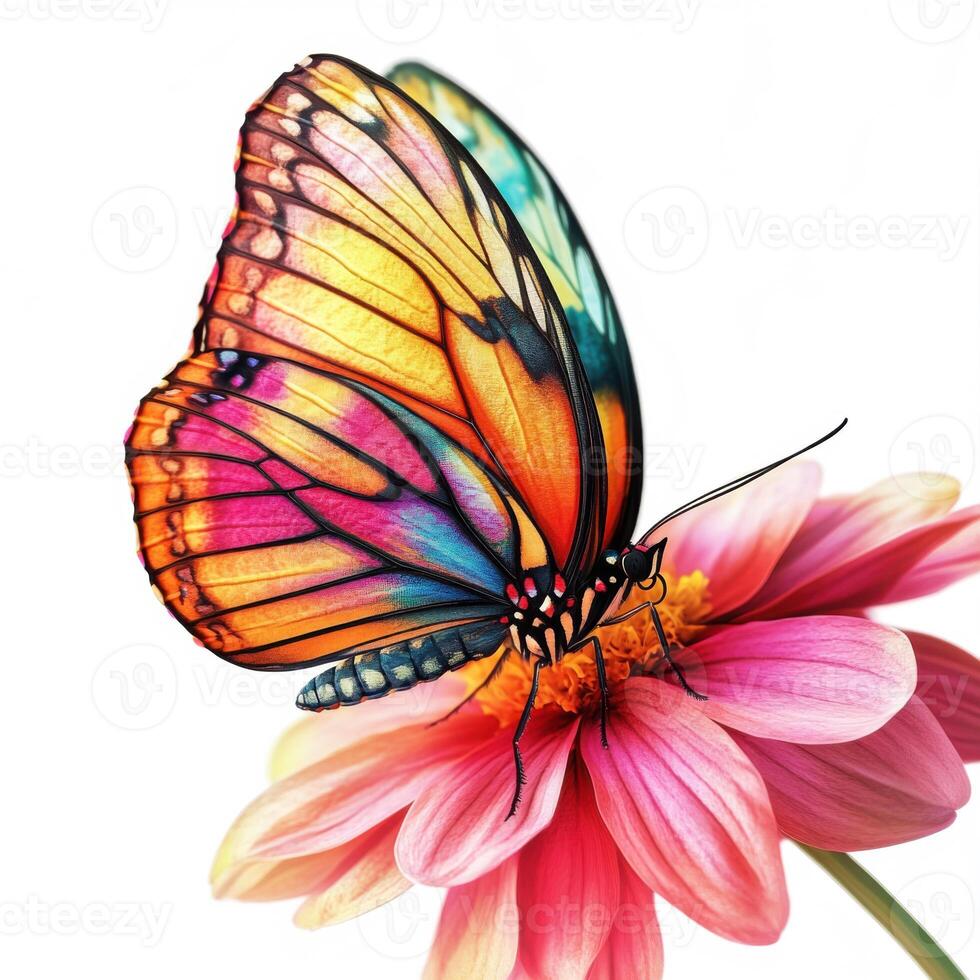 Colorful butterfly resting on a vibrant flower during a sunny spring afternoon photo