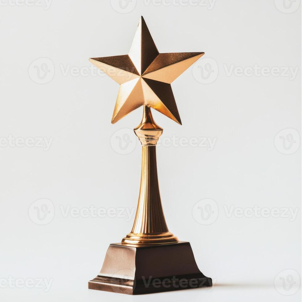 Golden star trophy displayed on a neutral background celebrating achievement and excellence in various fields photo