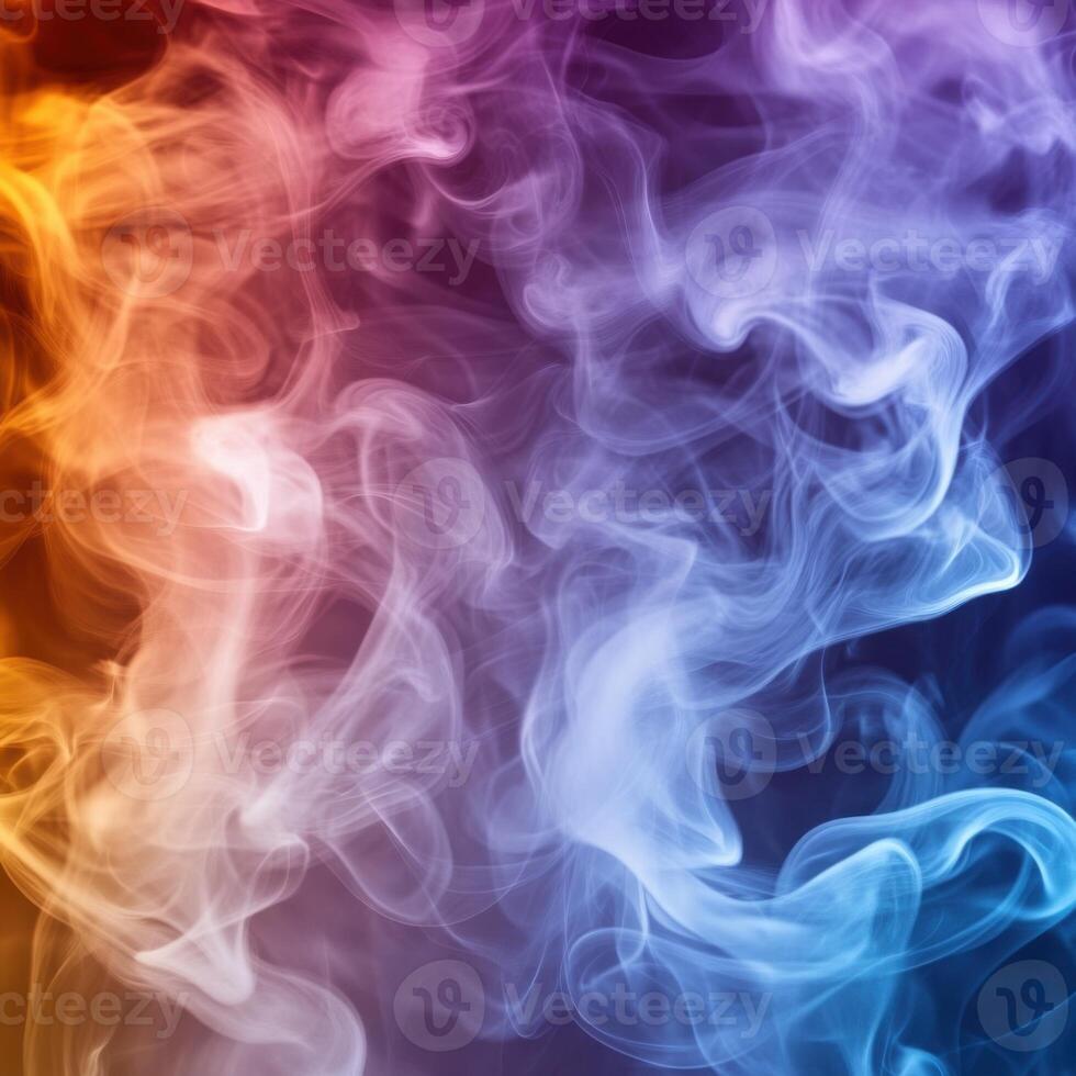 Colorful smoke swirls create an abstract background design with vivid hues of orange, purple, and blue photo