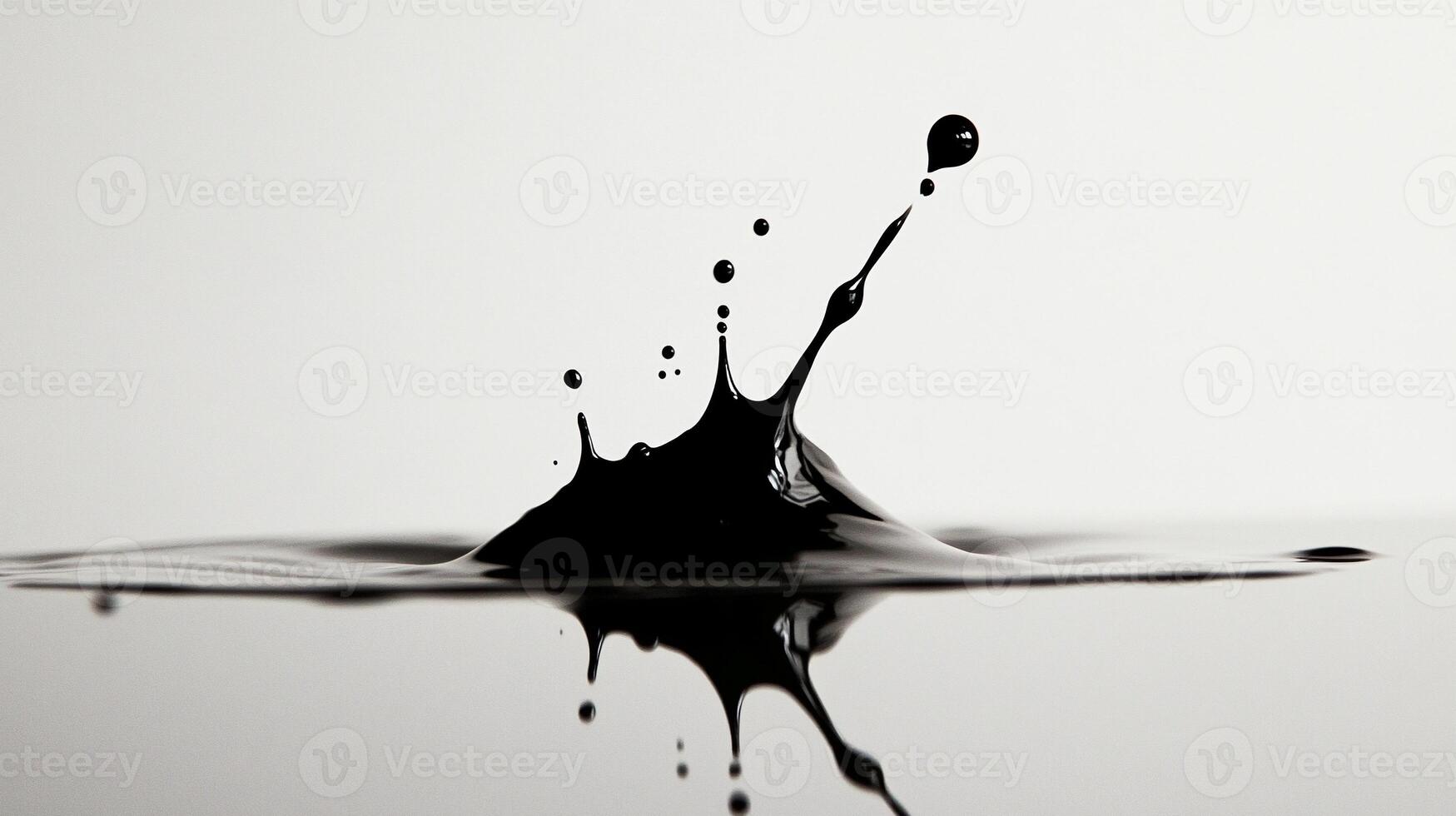 Single black drop of liquid dropping with rippling impact creating a mesmerizing minimalistic abstract design photo