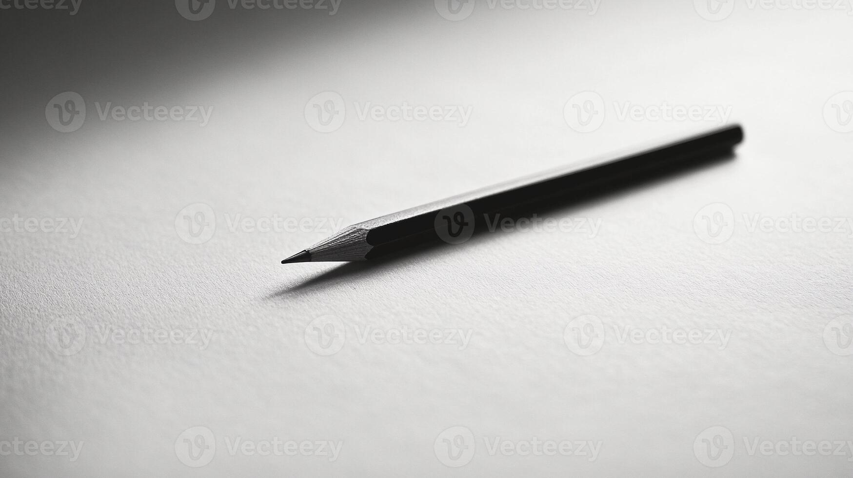 Solitary black pencil lying diagonally on textured surface sharp tip emphasizing simplicity and precision photo
