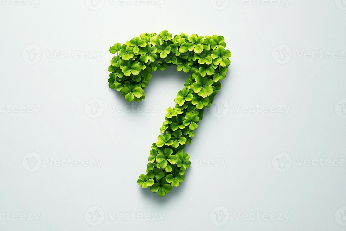 Minimalistic green clovers with a vibrant lucky seven symbol creating a clean and cheerful abstract St Patrick Day design photo