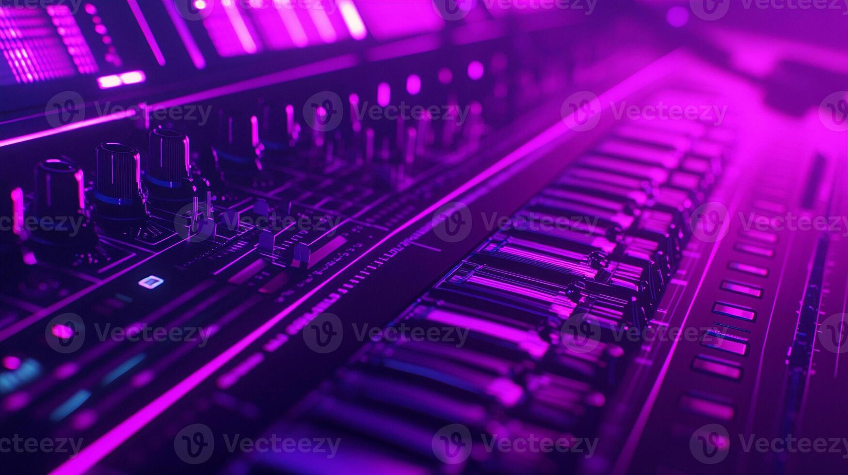 Sleek music production console with glowing LED panel in a futuristic studio environment photo