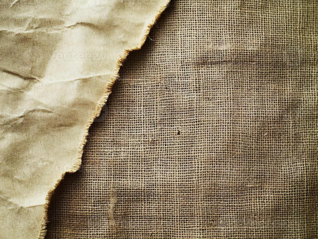 Sustainable recycled linen crafted from burlap material on textured eco friendly background green living photo