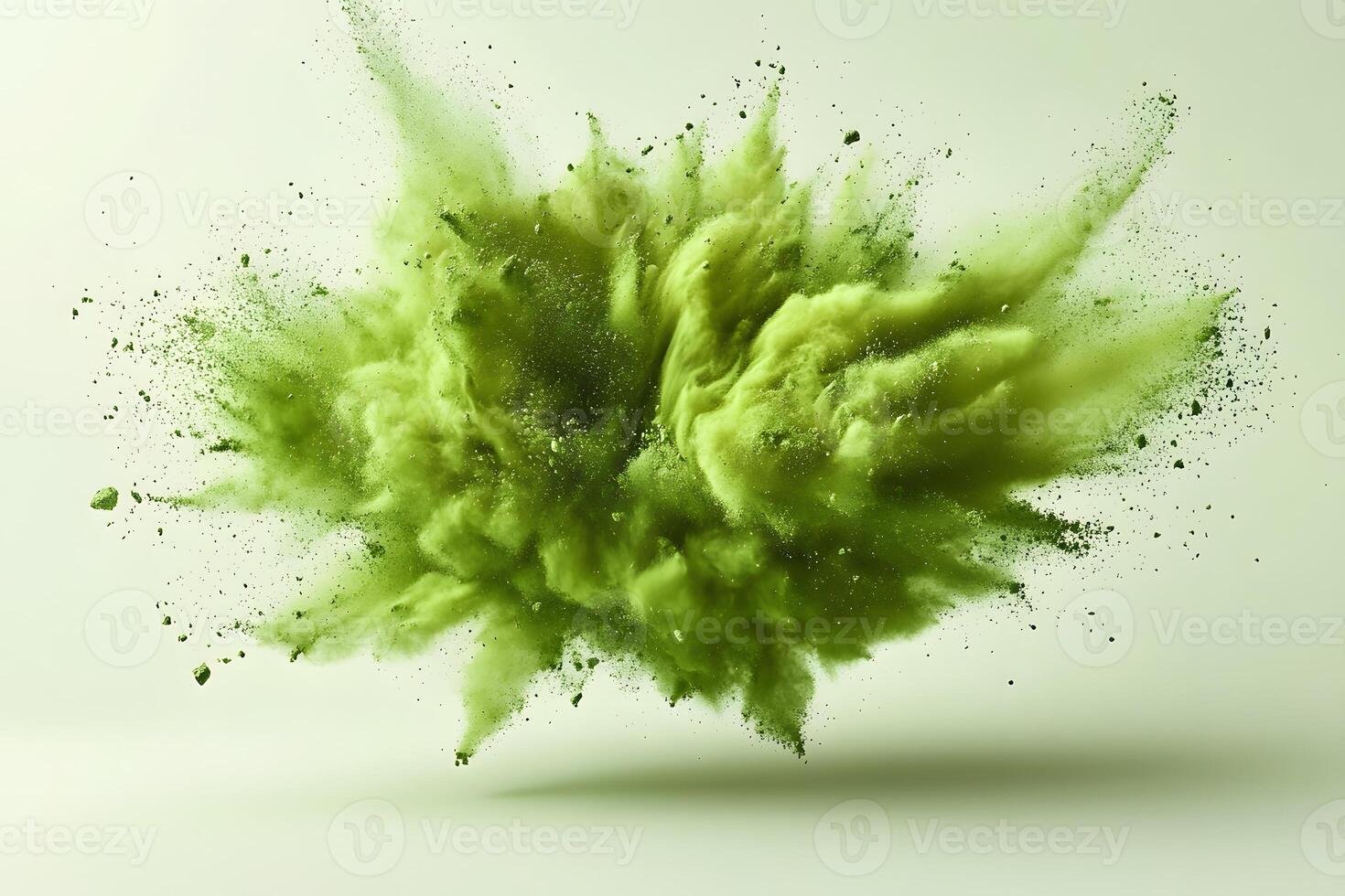 Vibrant Green Powder Explosion on Light Background for Dynamic Design photo
