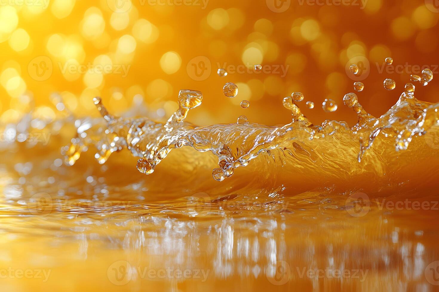 Golden Water Splash with Bokeh Effect for Nature Design and Creative Backgrounds photo