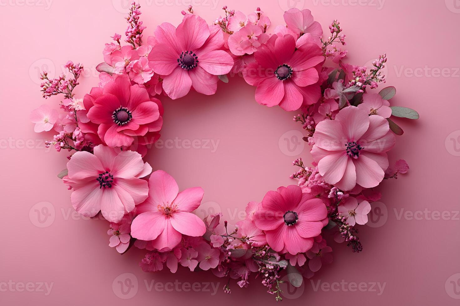 Pink Floral Wreath on Pastel Background for Spring Decor and Design photo