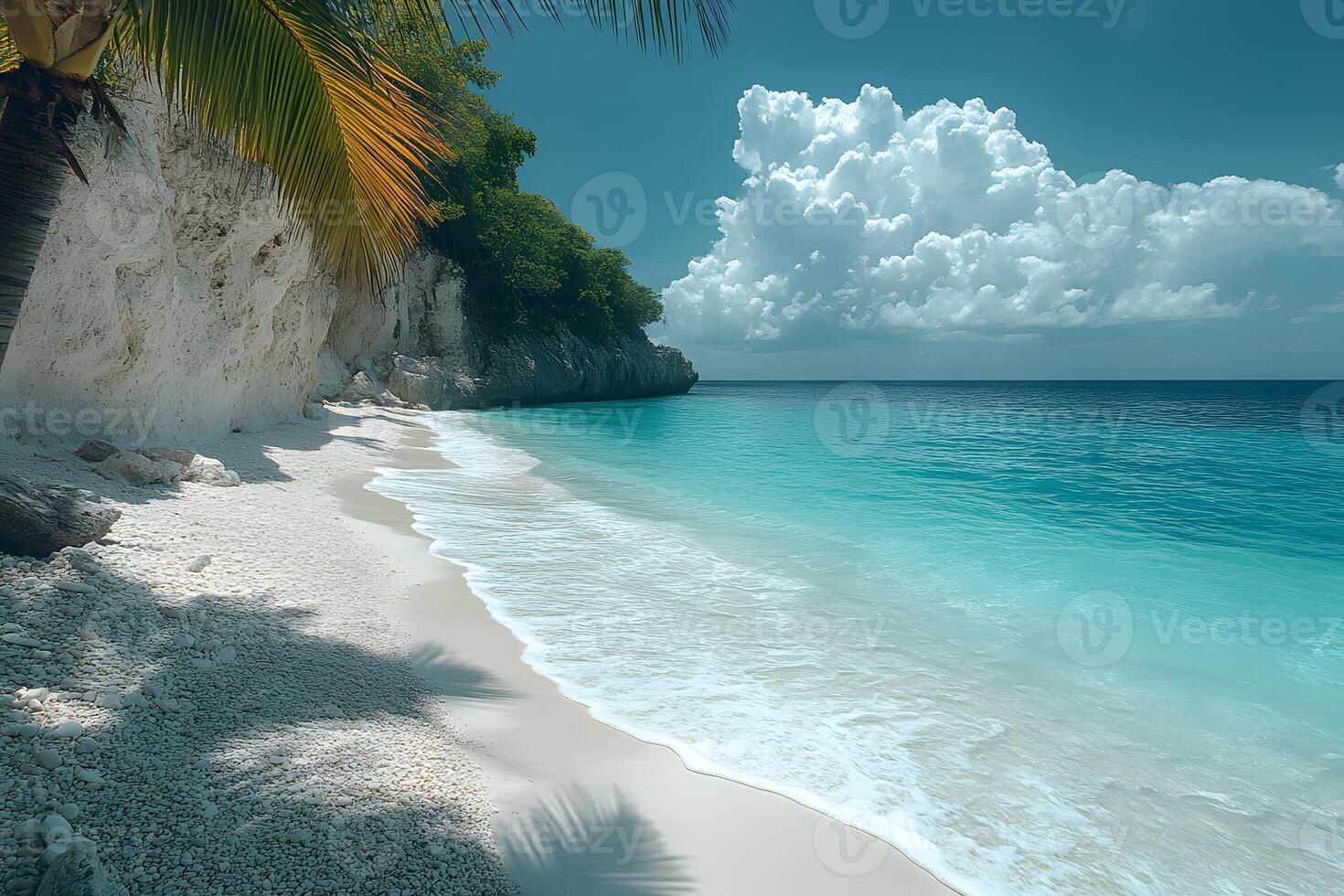 Serene Tropical Beach Paradise with Turquoise Waters and White Sand for Relaxation and Travel Inspiration photo