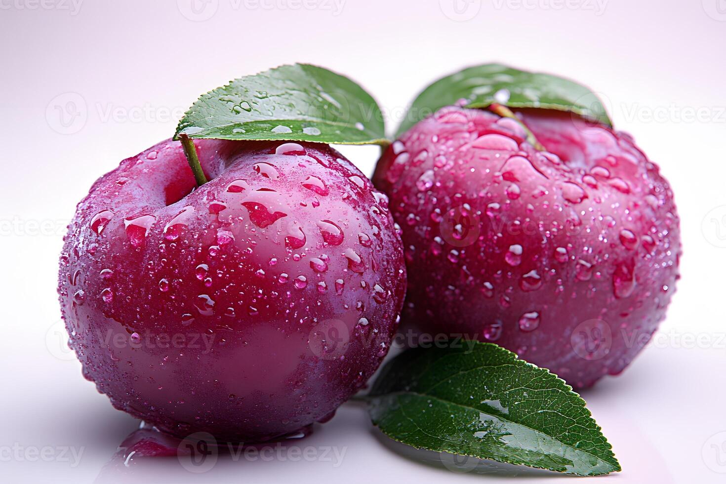 Fresh Dewy Red Apples with Leaves Close-Up for Food Photography and Print Design photo