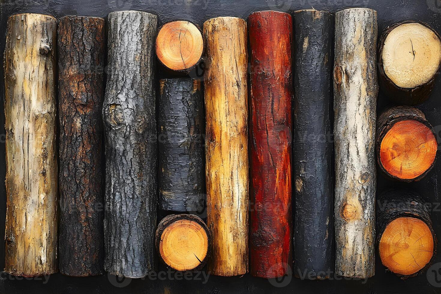 Rustic Wood Logs with Varied Textures and Colors for Home Decor and Art Projects photo