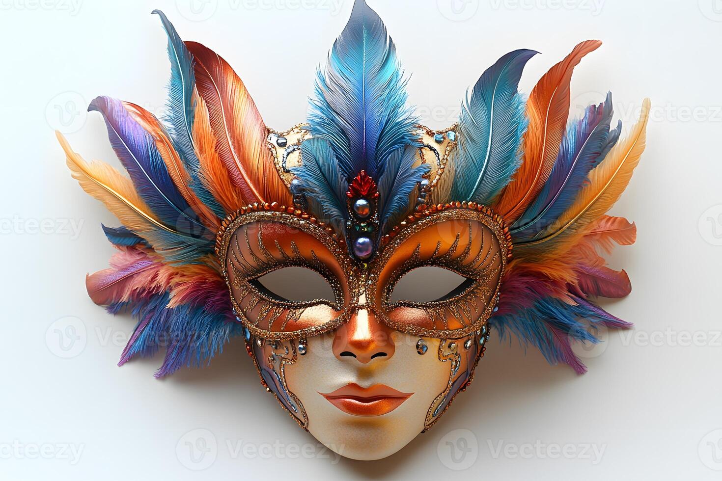 Colorful Venetian Mask with Feathers for Carnival Celebration and Costume Design photo