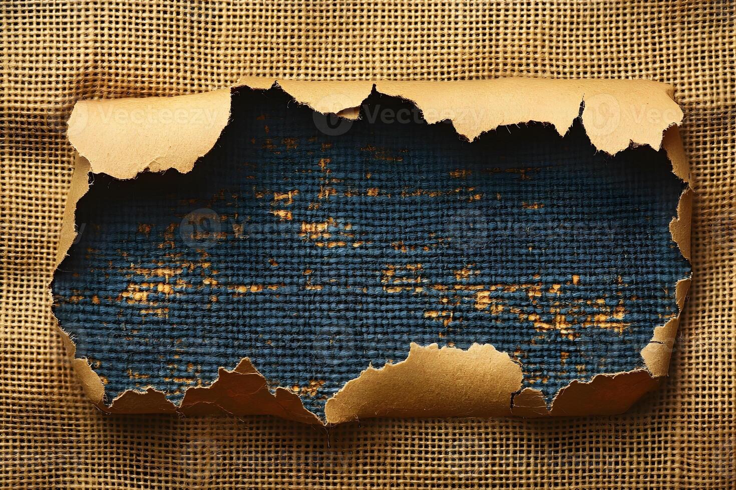 Vintage Torn Paper on Textured Fabric for Rustic Design and Decoration Projects photo