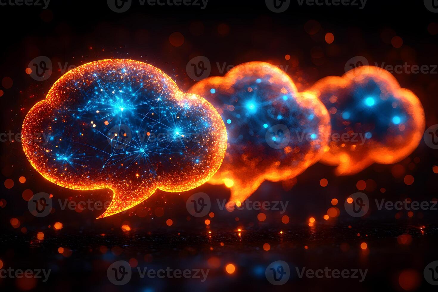 Futuristic Digital Communication Glowing Speech Bubbles with Neural Networks for Tech Design photo