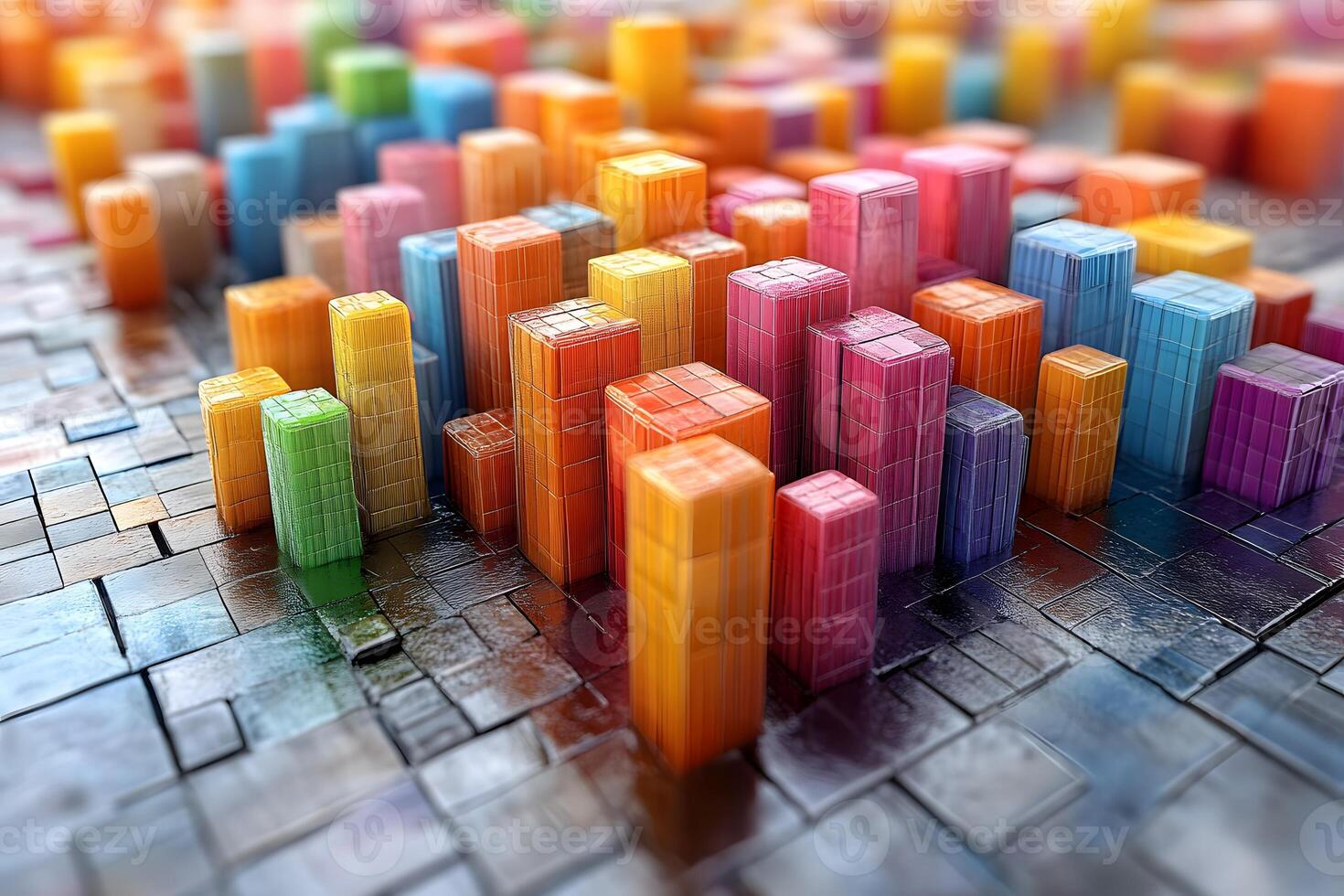 Vibrant Abstract Urban Landscape of Colorful Geometric Structures photo