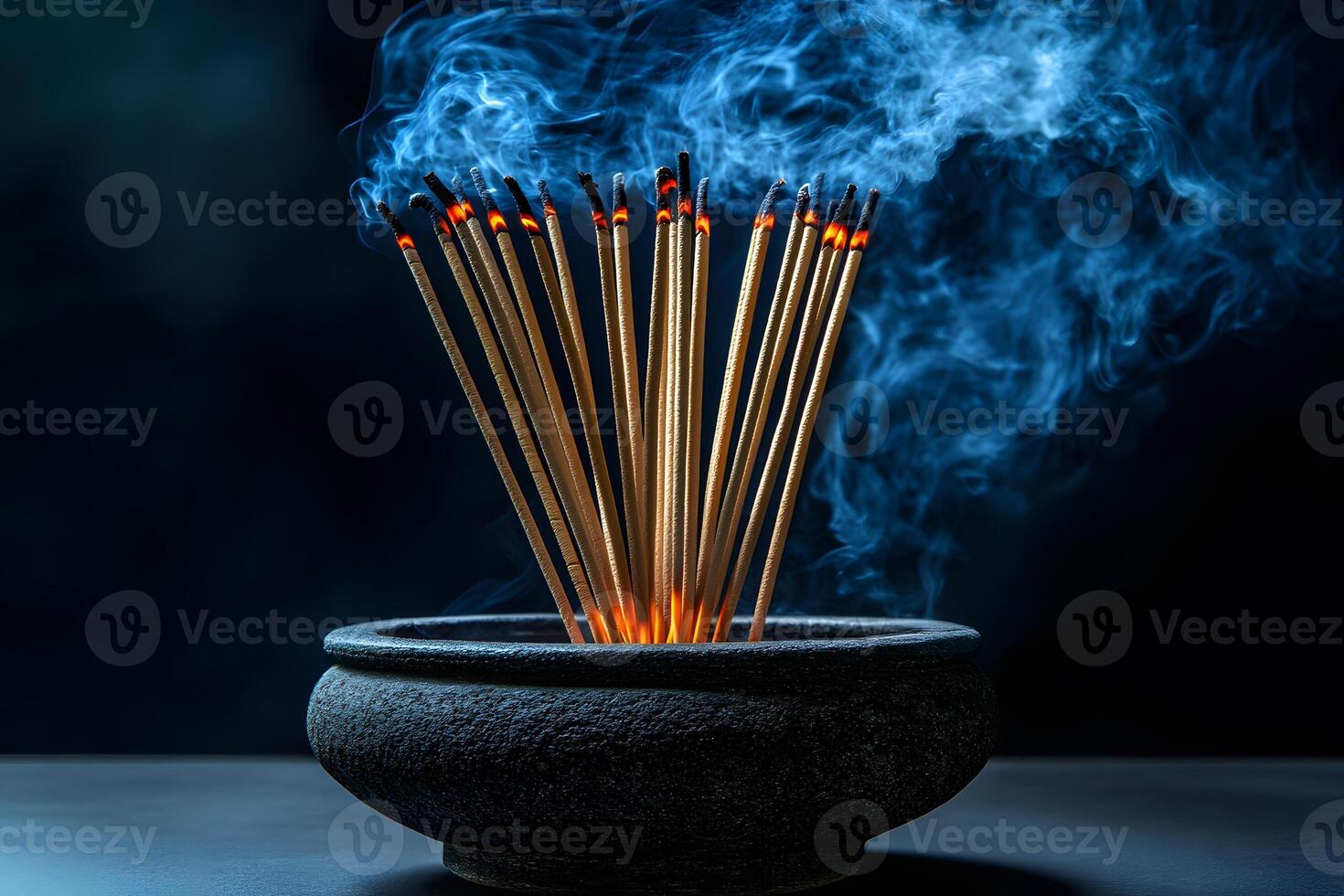 Tranquil Aromatherapy with Burning Incense Sticks in Decorative Bowl for Meditation and Relaxation photo