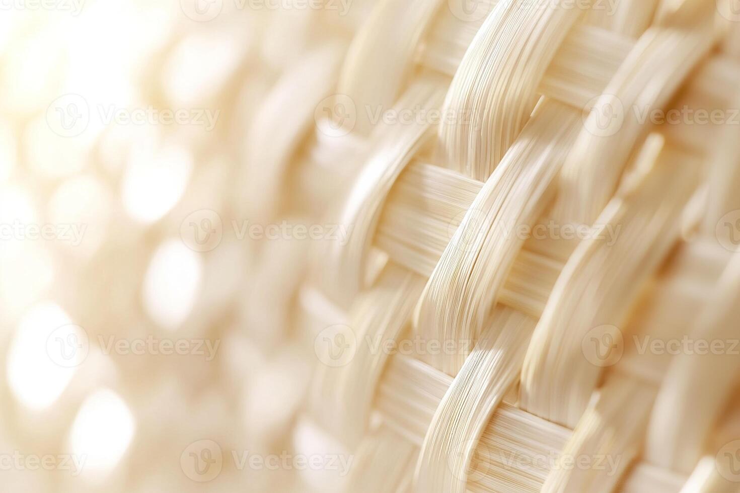 Soft light reflects off the woven rattan texture, creating a stylish and organic background in light beige tones. Ideal for adding text in a modern setting photo