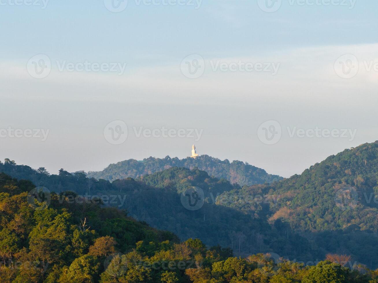 Aerial View of Big Buddha on Forested Hills in Phuket, Thailand photo