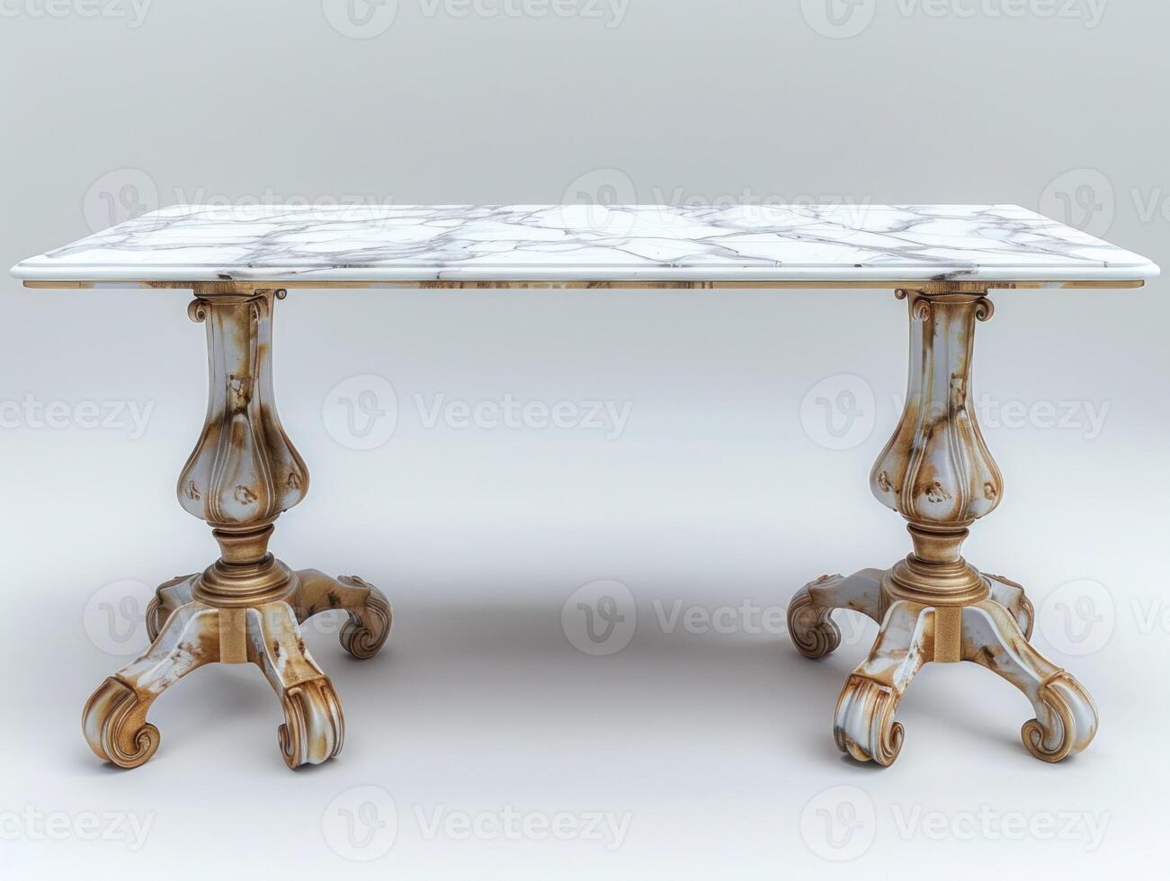 A white marble table with ornate gold legs photo