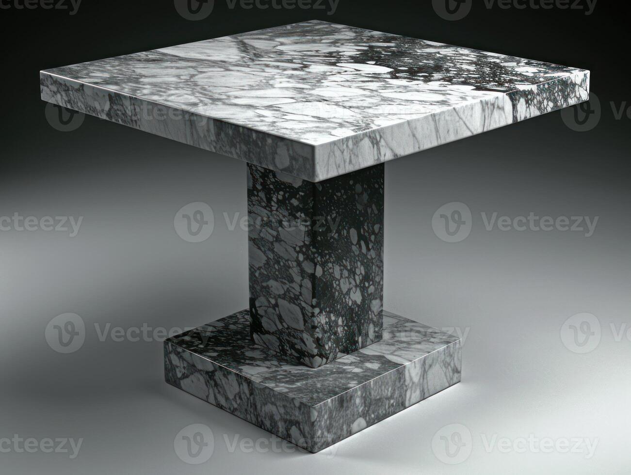 A square marble table with a unique I-shaped base photo