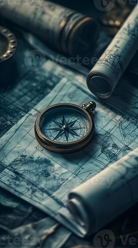 Vintage Compass and Antique Maps photo