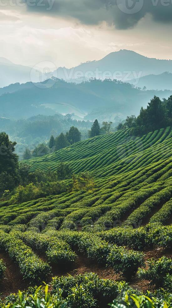 Stunning Tea Plantation on a Misty Mountain photo