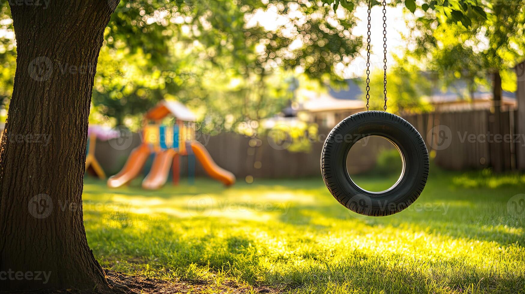 Tire Swing in a Sunny Backyard photo