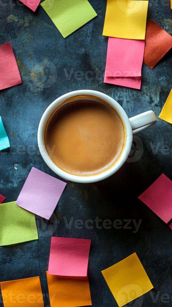 Coffee Break with Colorful Sticky Notes photo