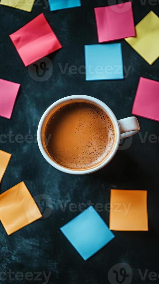 Coffee Break with Colorful Notes - A Simple Workspace photo