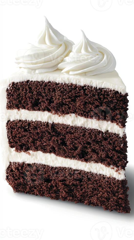Festive Chocolate Cake Slice with Creamy Frosting photo
