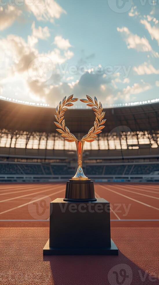 Golden Trophy in a Stadium - Victory and Achievement photo