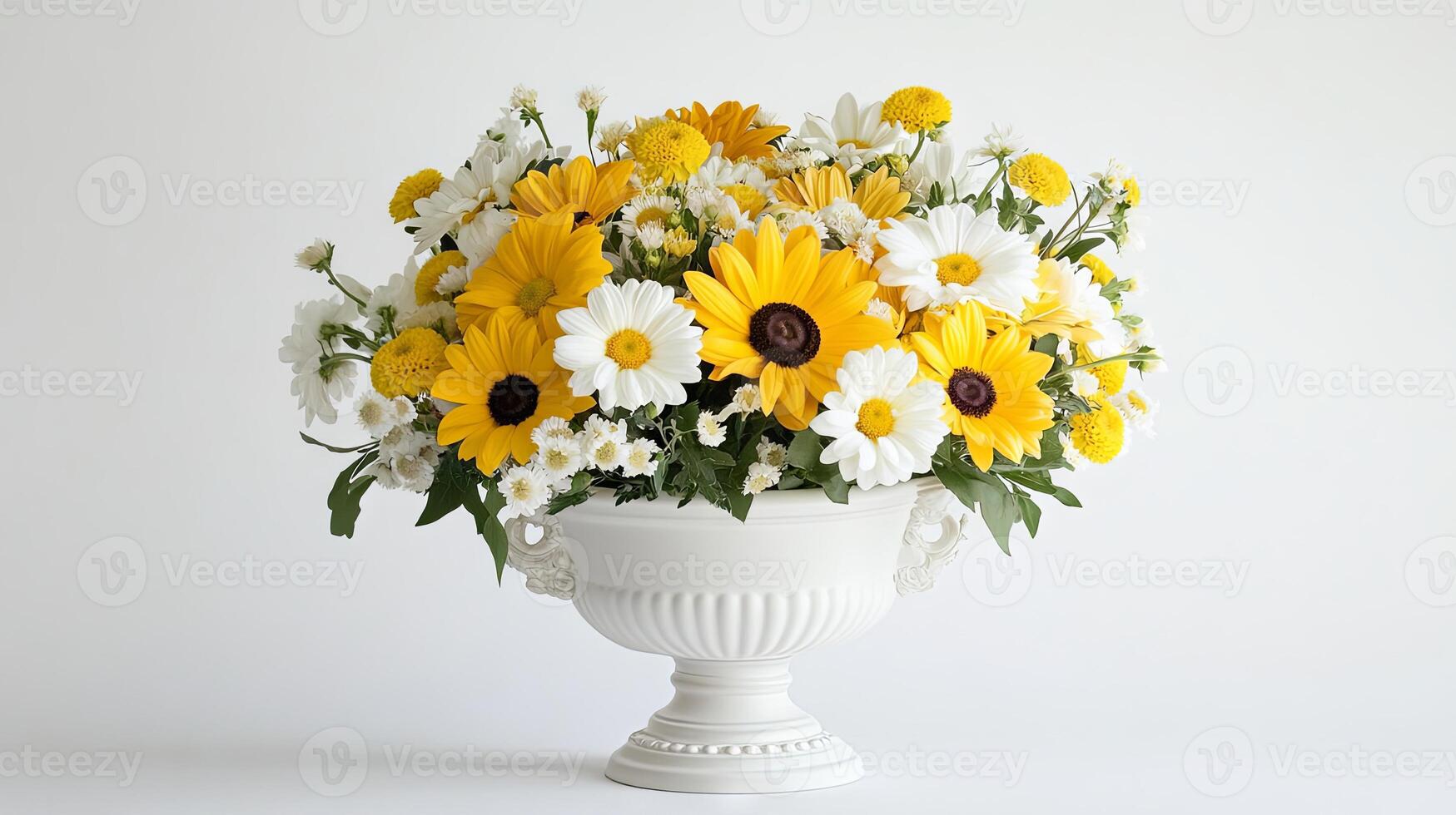 Exquisite yellow and white flower bouquet elegantly displayed in a refined vase photo
