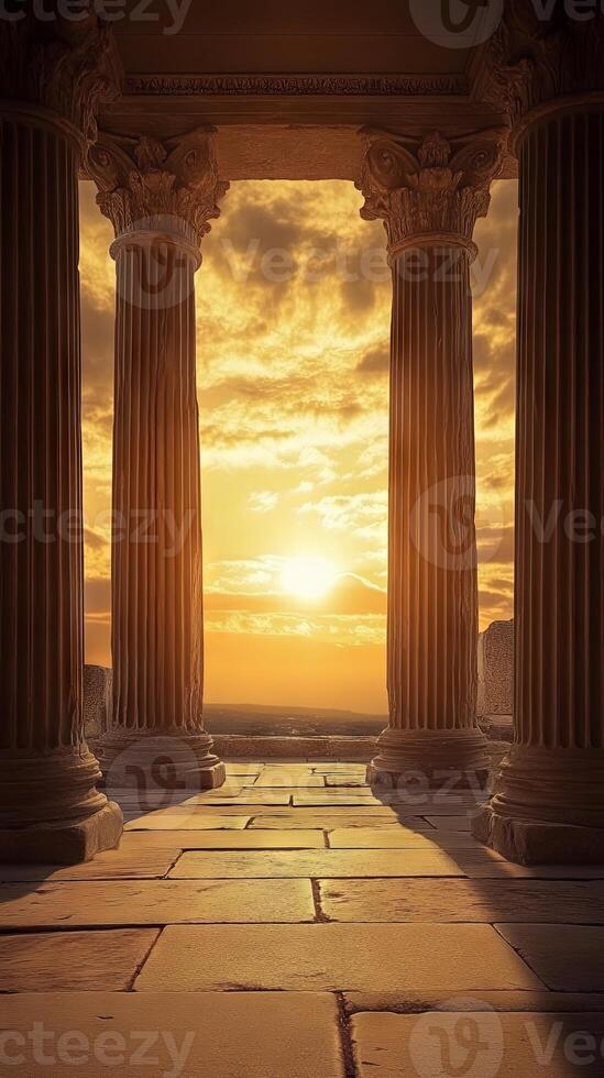Ancient Columns at Sunset Majestic Historical Architecture photo