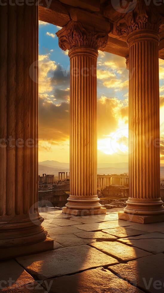 Ancient Columns at Sunset - Historical Architecture photo