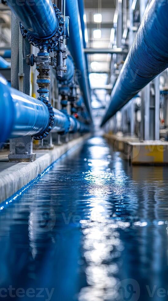 Industrial Waterway System with Blue Pipes photo