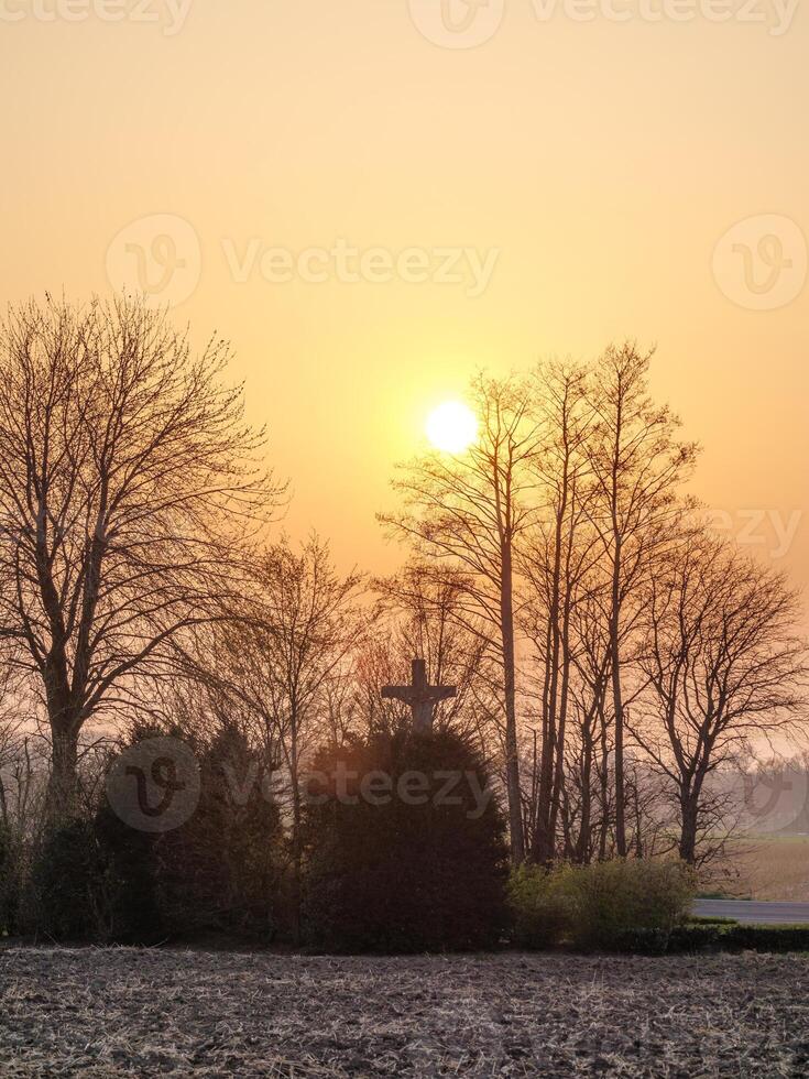 sundown with tree and cross photo
