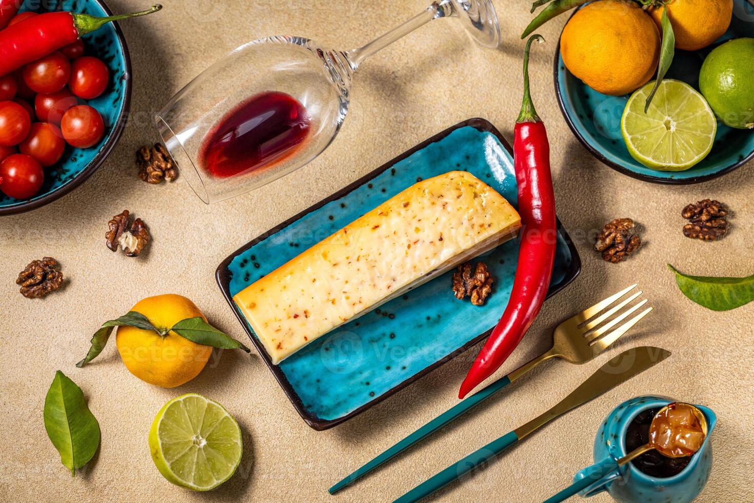 Gourmet cheese platter with red wine, fruits, and nuts a culinary delight photo