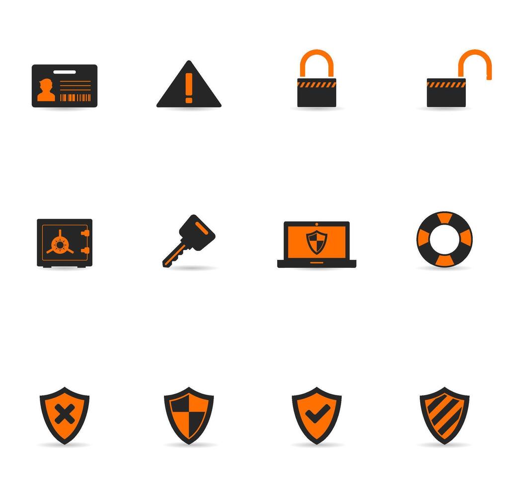 A set of security icons illustration in orange and black vector