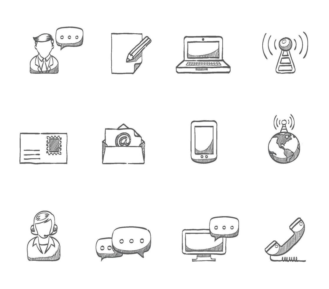 Communication icon hand drawn illustrations vector