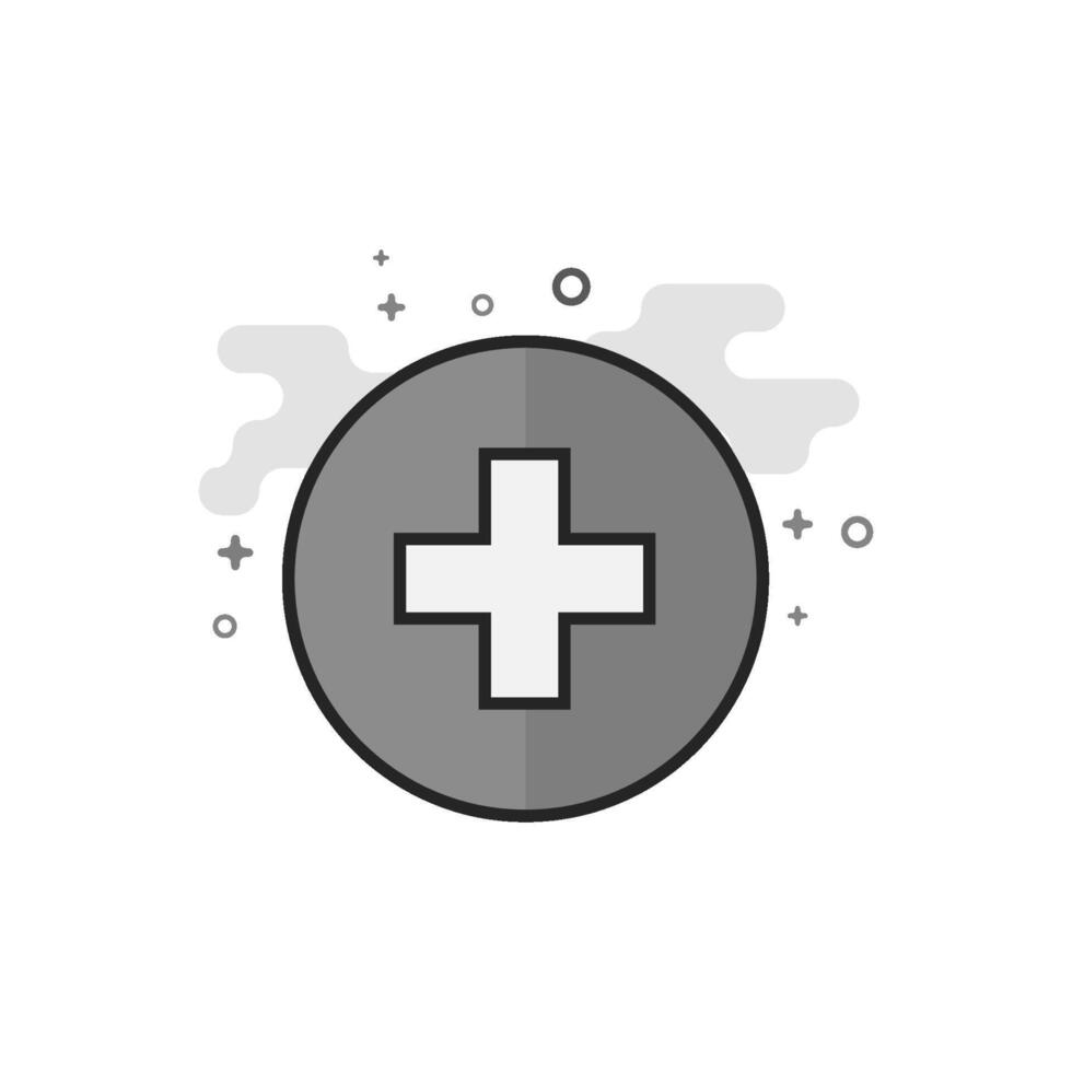 Plus sign icon in flat outlined grayscale style illustration vector