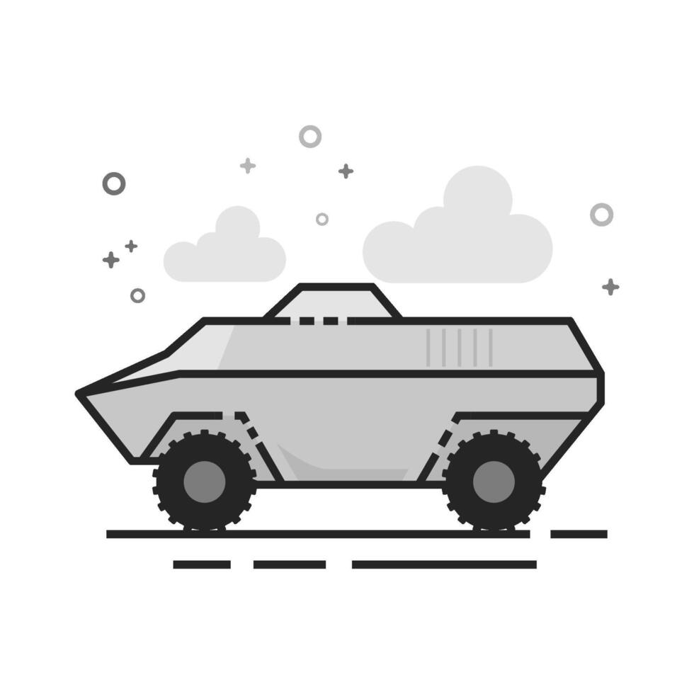 Armored vehicle icon in flat outlined grayscale style illustration vector