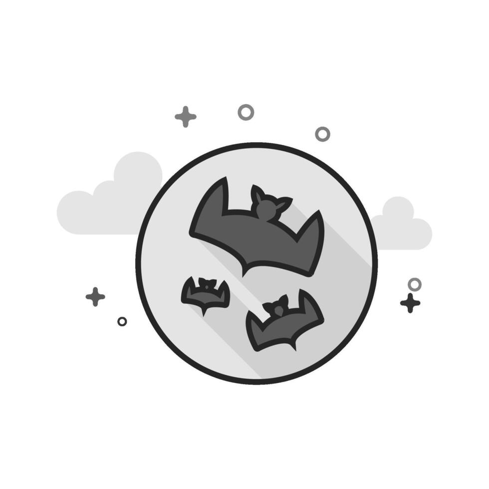 Bats and moon icon in flat outlined grayscale style illustration vector