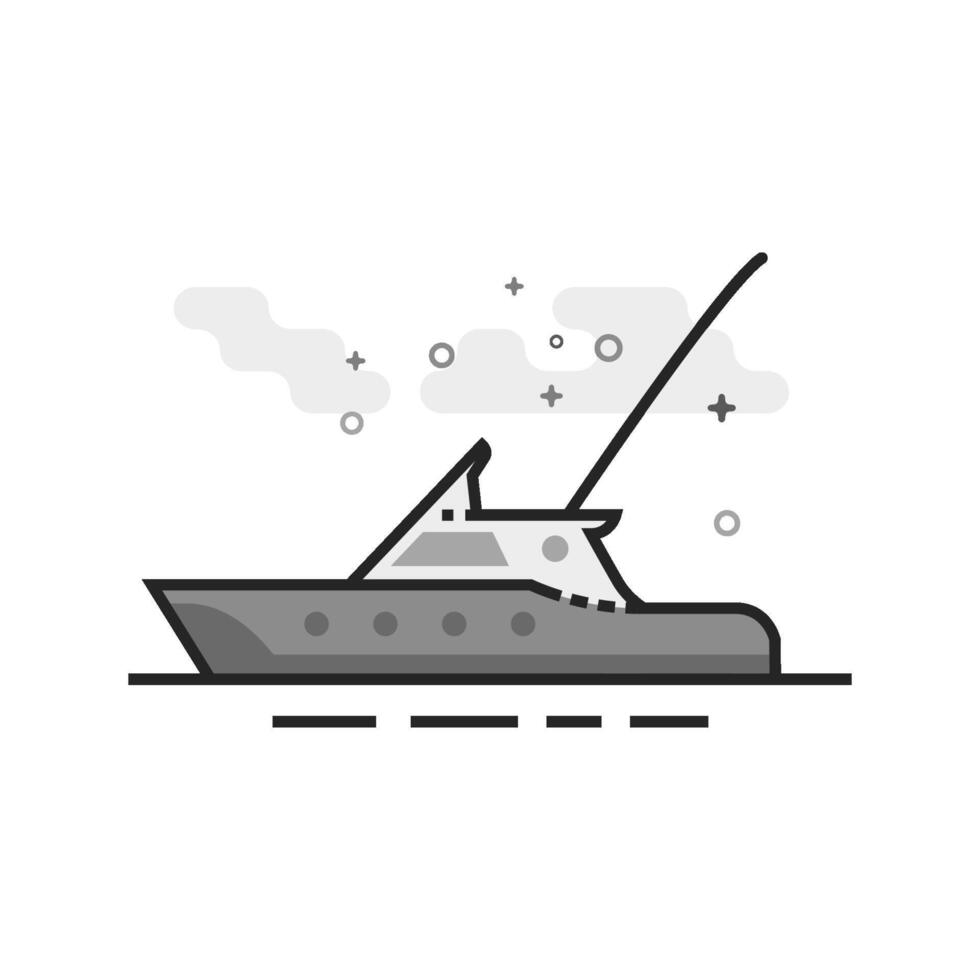 Fishing boat icon in flat outlined grayscale style illustration vector